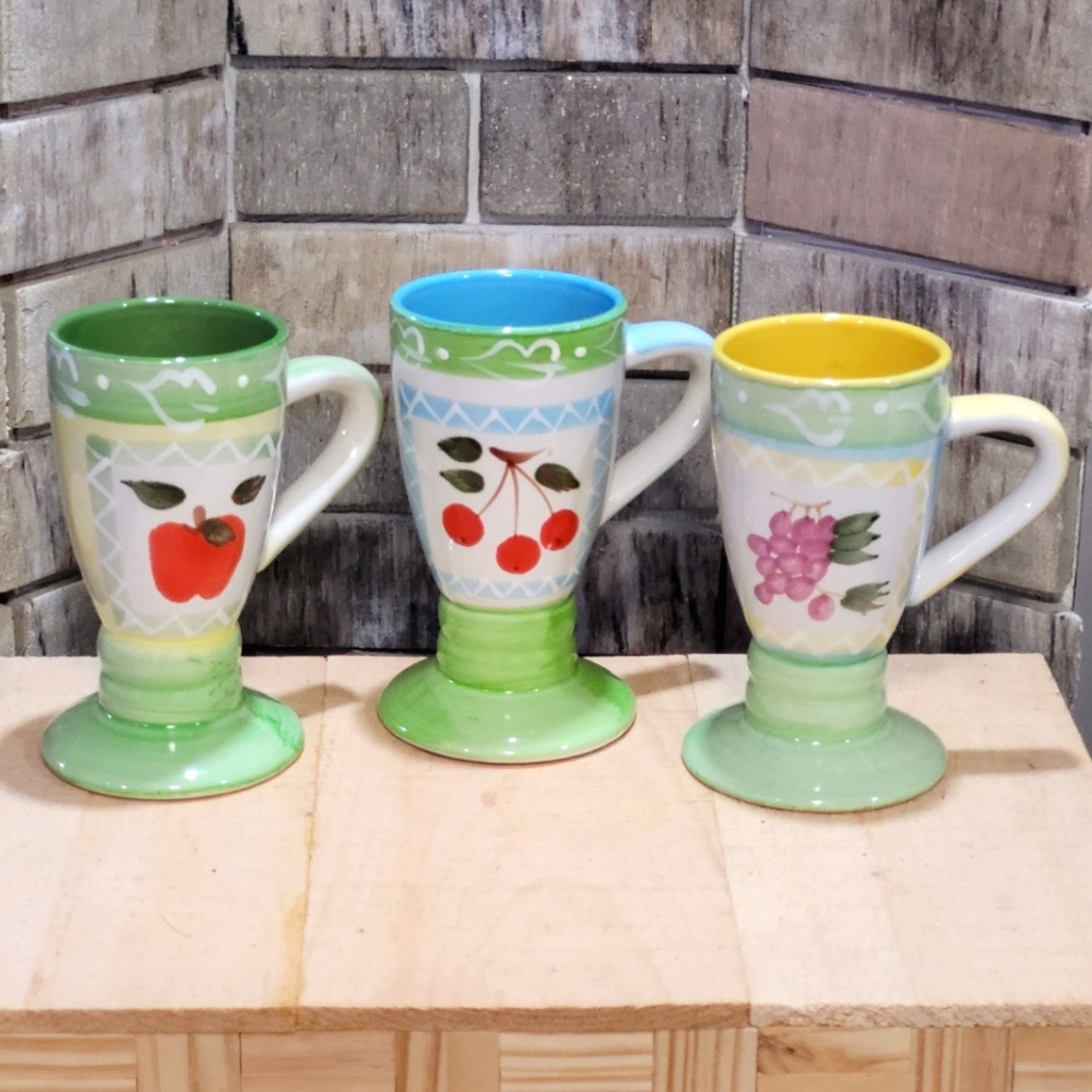 Alco Industry set of 3 Hand Painted Pedestal Coffe/Tea Mugs